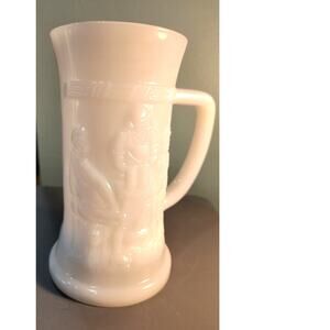849. Milk Glass Beer Steins, set of 2, Tavern Scene